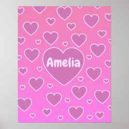 Póster Poster estético de corazones rosados Preppy