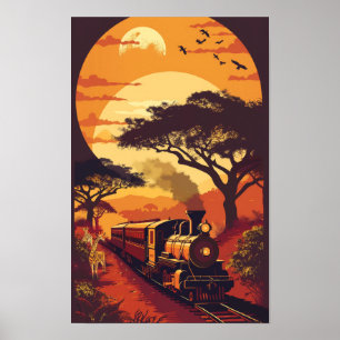 Póster Poster exótico africano de trenes de vida silvestr