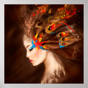 Póster Poster Fantasía Hermosa mujer primavera mariposa