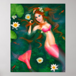 Póster Poster-Fantasía sirena en el agua, en el lago