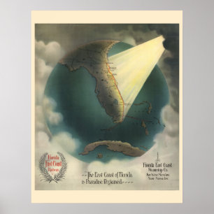 Póster Poster ferroviario del viaje de la Florida del