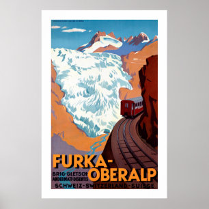 Póster Poster ferroviario suizo del vintage de Furka