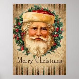 Póster poster festivo vintage de Navidad de Santa Holiday