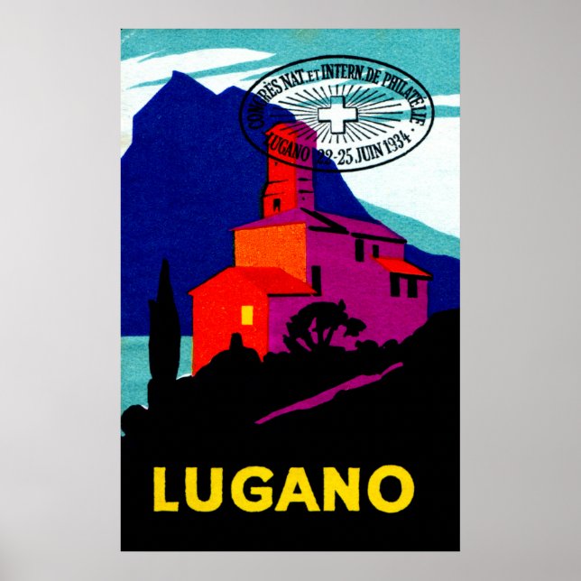 Póster poster Filatélico de Lugano en 1934 (Frente)