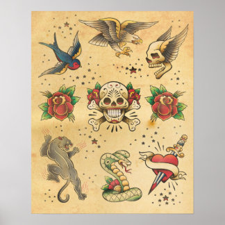 Póster Poster Flash de tatuaje de vintage