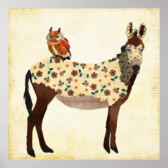 Póster Poster Floral de burro y búho (Frente)