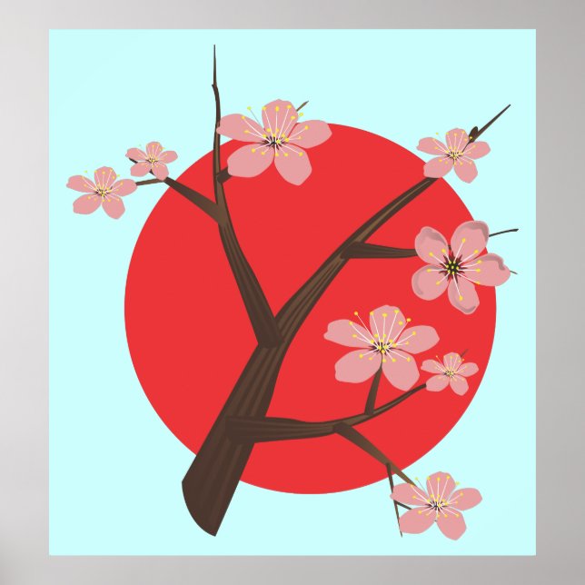 Póster Poster floral de la rama sakura en flor de cerezo  (Frente)
