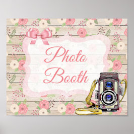 Póster Poster floral de madera rosada rubia Rótulo Booth