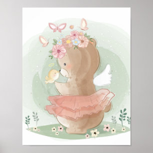 Póster Poster floral de oso caprichoso