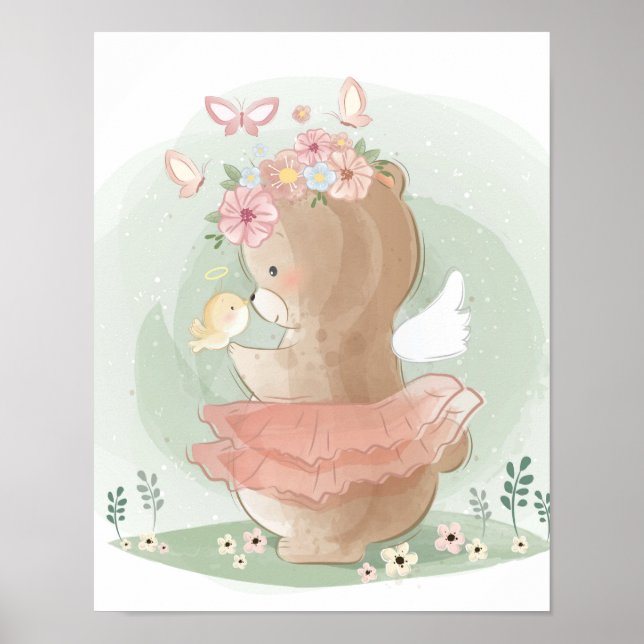 Póster  Poster floral de oso caprichoso (Frente)
