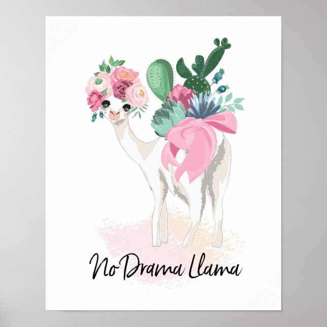 Póster Poster floral No Drama Llama (Frente)