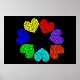 Póster Poster Floral Rainbow Love Hearts