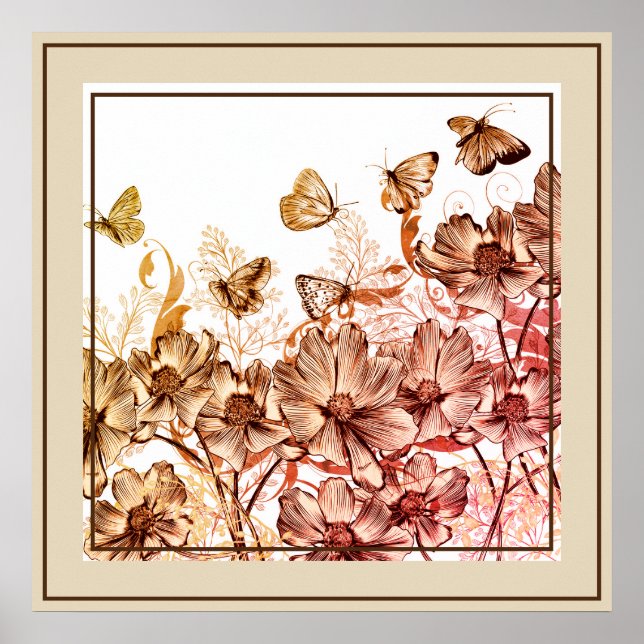 Póster Poster-Floral y mariposas (Frente)