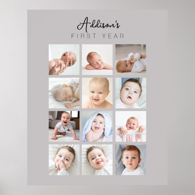 Póster Poster fotográfico de primer año del bebé Gris cál (Frente)