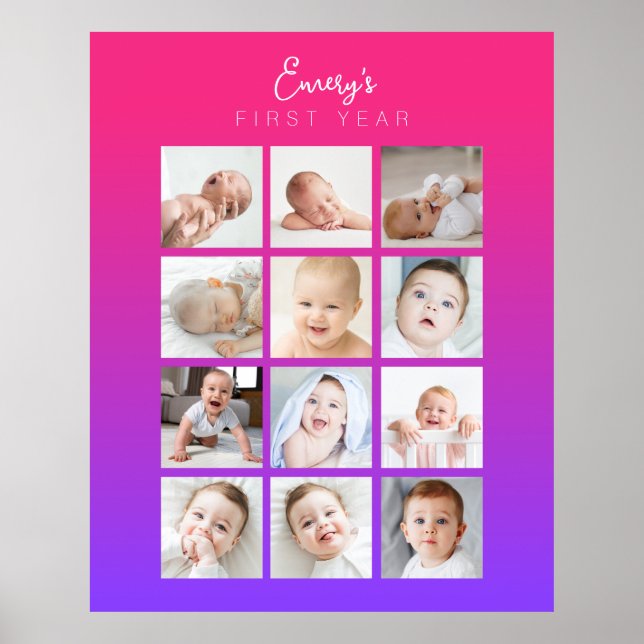 Póster Poster fotográfico de primer año del bebé, rosa mo (Frente)