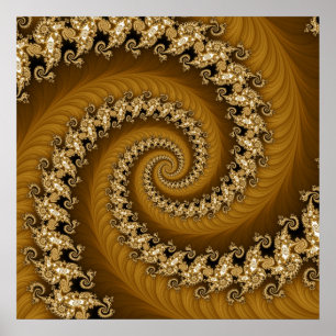 Póster Poster fractal de doble espiral dorada