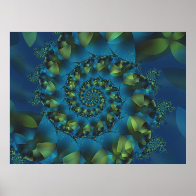 Póster Poster fractal de espiral azul y verde (Frente)