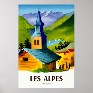 Póster Poster francés del viaje de las montañas