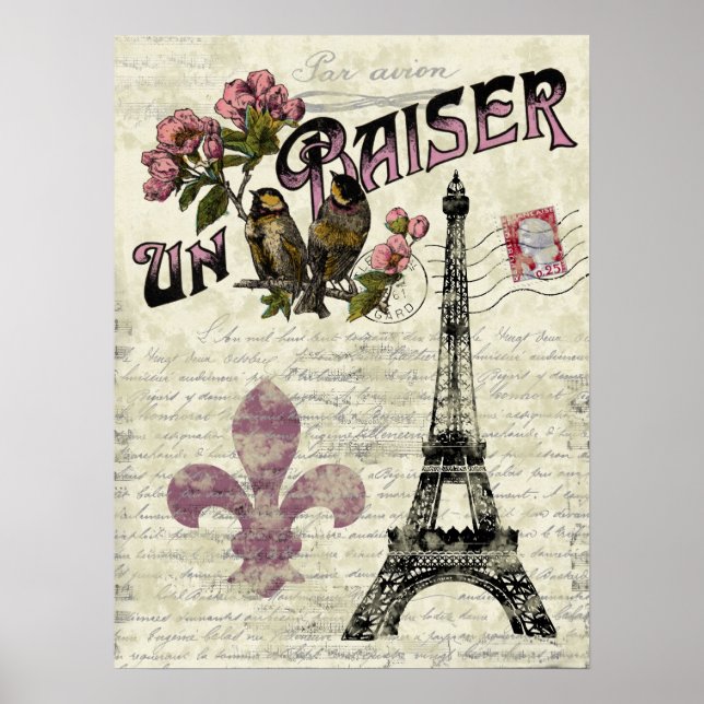 Póster Poster francés Eiffel Tower Vintage (Frente)