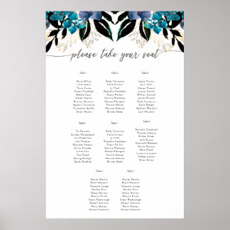 Póster Poster fronterizo del Boda floral verde azulado az
