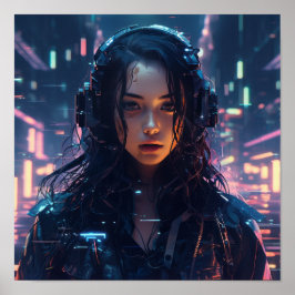 Póster Poster Futurista de Hologramas Glitched Cyberpunk
