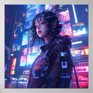 Póster Poster futurista de los Hologramas Glitched Cyberp