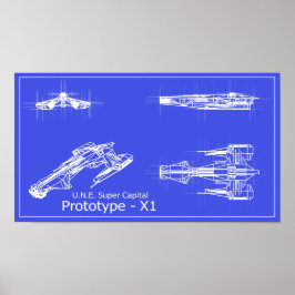 Póster Poster Galaxy U.N.E Prototype X-1 Blueprints