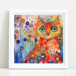 PÓSTER POSTER GATO COLORIDO Y BLANCO