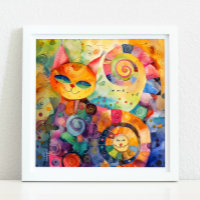 POSTER GATO COLORIDO Y BLANCO