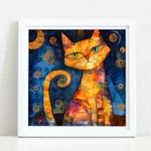 POSTER GATO COLORIDO Y BLANCO