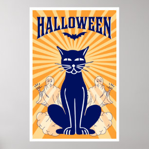 Póster Poster Gato y Fantasma de Halloween