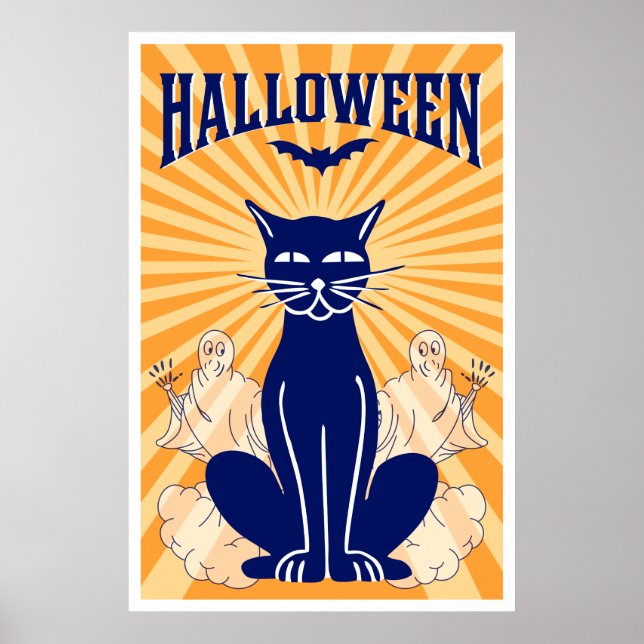 Póster Poster Gato y Fantasma de Halloween (Frente)