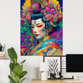 Póster Poster Geisha de color moderno