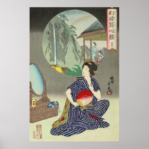 Póster Poster Geisha de huella de madera japonesa tradici