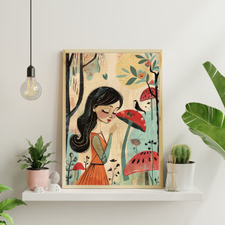 Póster Poster geométrica nórdica de abstrato floral 12x18