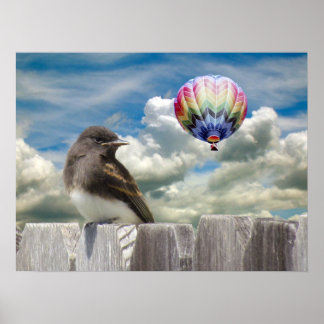 Póster Poster - Globo de aire caliente y pájaro