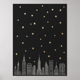 Póster Poster Gold NYC Skyline I