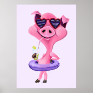Póster Poster gracioso con Cerdo Fiesta feliz - Pintura
