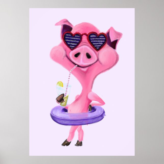 Póster Poster gracioso con Cerdo Fiesta feliz - Pintura (Frente)