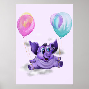 Póster Poster gracioso con Elefante Feliz - Pintura