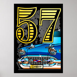 Póster 'Poster grande del dibujo animado del coche de 57