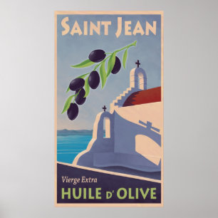 Póster Poster griego del viaje del aceite de oliva del