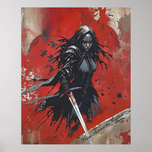 Póster Poster guerrera de fantasía oscura - Caballera gót