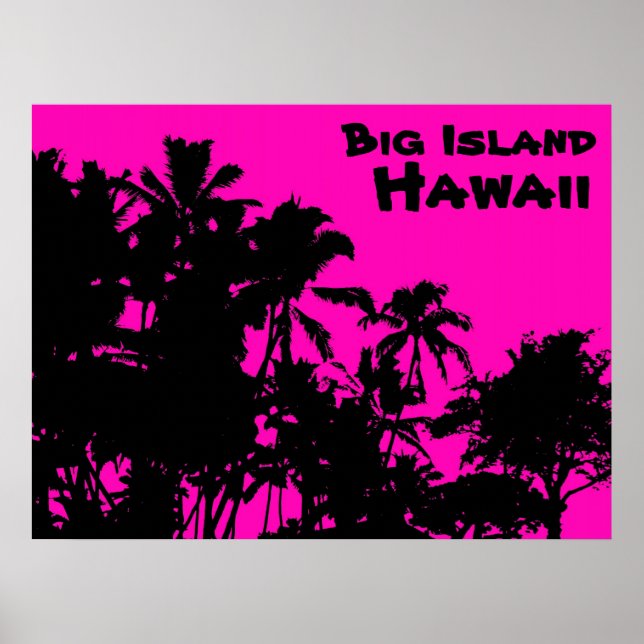 Póster Poster hawaiano de palma rosa de la isla grande (Frente)
