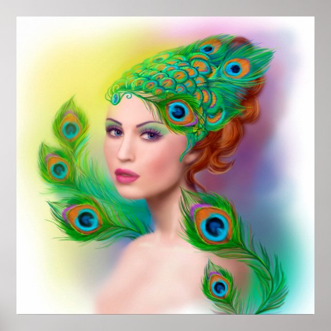 Póster poster Hermosa mujer de primavera de moda Peacock (Frente)