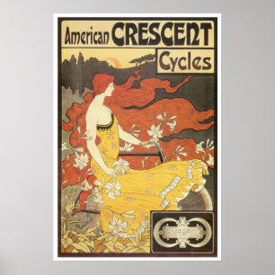 Póster Poster hermoso del chica y de la bicicleta del