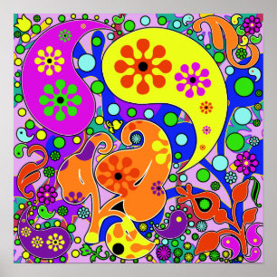 Póster Poster Hippie Retro Paisley de Flores Funky