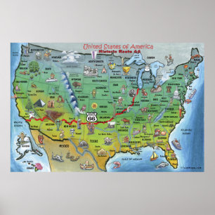 Póster Poster histórico del mapa del dibujo animado de