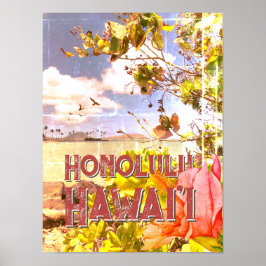 Póster Poster - Honolulu Hawaii con Hibiscus