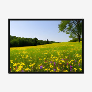 Póster Poster horizontal de pradera de flor amarilla